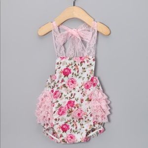 Pink floral lace romper
